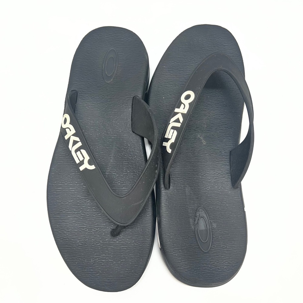 Oakley Mens 9 Flip Flops Sandals Black USA Sport Slides Logo Strap Y2K Gorpcore